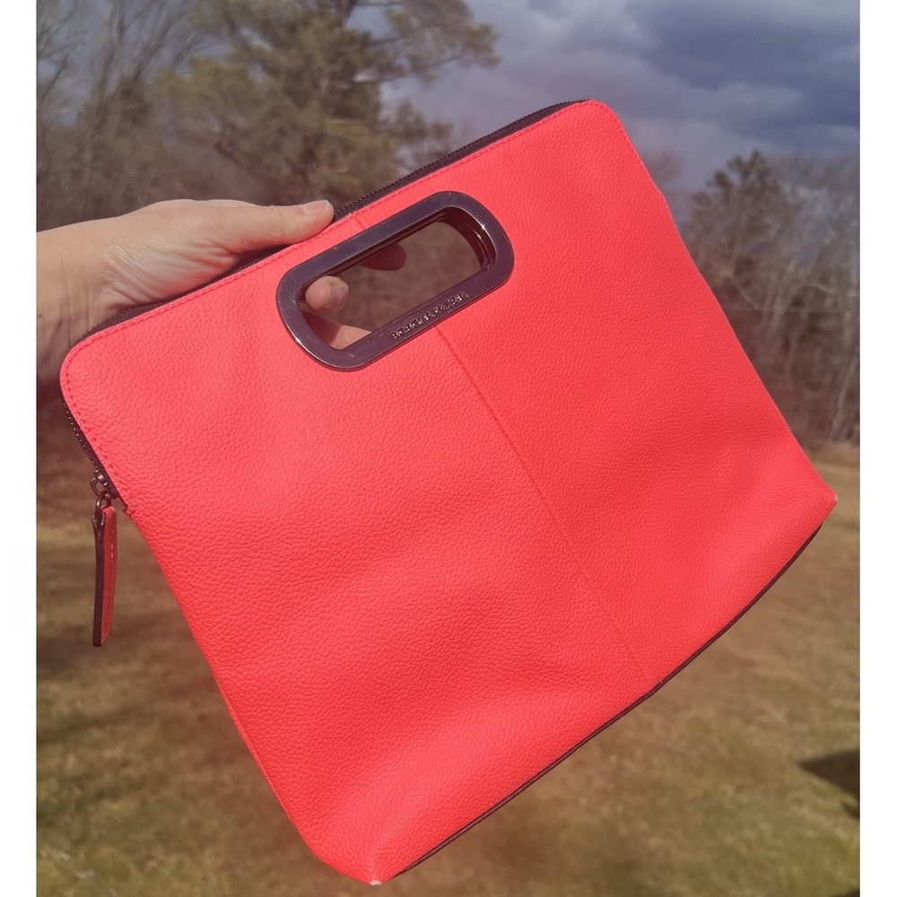 BCBG MAX AZRIA BCBG‎ Bright Pink With Black Trim Zipper Clutch 12" X 10" *Read